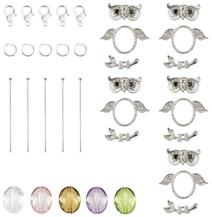 Ideen mit Herz | DIY | Schmuck-Anhänger | Charms | Bastelset | 5 Anhänger mit verschiedenen Perlen (Eulen 3)