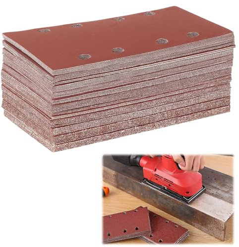 84tlg Schleifblatt Set, Schleifpapier Klett Körnung 40、60、80、100、120、150、180、240、320、400、600、800, 8 Löcher verschiedene Zubehör Materialien für Multischleifer, Schwingschleifer (93x185mm)