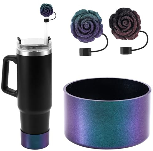 Tinoaly Gradient Silicone Boot, 2pcs 10mm Glitter Straw Cover Silicone Boot Sleeve Protector Compatible with Stanley Cups 20/30/40 Oz Iceflow Hydro Flask Owala Yeti Rambler