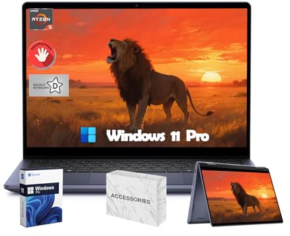 Dell Inspiron i7445 2-in-1 Notebook mit Touchscreen, 14 Zoll FHD-Display, AMD Ryzen5 8640HS, Tastatur mit Hintergrundbeleuchtung, Digitaler Fingerabdruck, 64 GB DDR5, 4 TB SSD, Windows 11 Pro