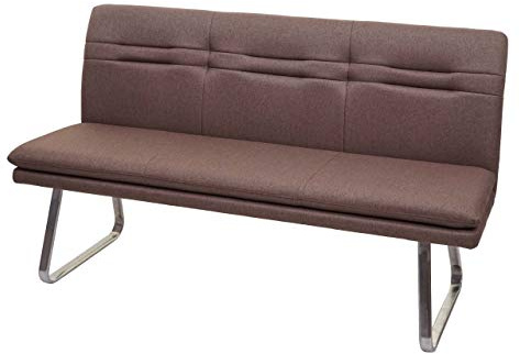 Berlinlodge Sitzbank HxBxT 90x160x59cm Sitzhöhe 49cm Rückenlehne Stoff/Textil Edelstahl gebürstet Braun 160cm Esszimmerbank Bank Polsterbank