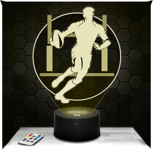 Lampephoto.fr - Lampe Rugby-Spieler 3D Touch Nachtlicht Rugby | Made in France, Sockel & Größe wählbar, dimmbar, Batterie/USB, HD-Lasergravur, Geschenk für Rugby-Fans