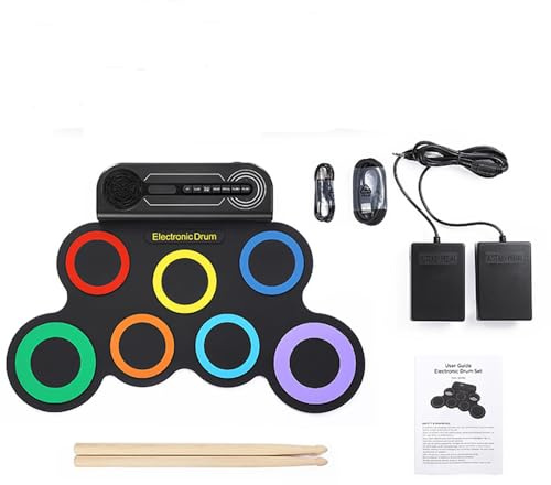 NEWFUN Batterie électronique, Batterie Electronique Adulte, Batterie électronique Pliable Avec 7 Pads en Silicone, Baguettes et Pédale pour Débutants