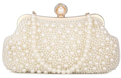 BAIGIO Perlen Damen Clutch Beige Abendtasche Brauttasche Elegant Handtasche Luxury Clutch für Mädcehen Umhängetaschen Klein Tasche für Hochzeit Geburtstag Afterparty Soft