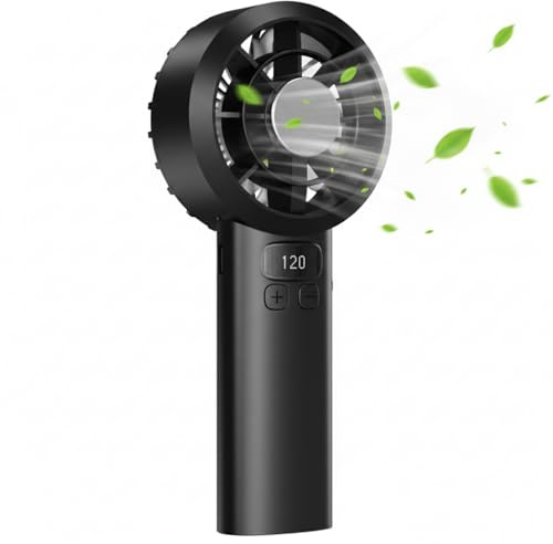 AICPAN Mini Ventilador USB Recargable 3000mAh, Ventilador de Mano Portátil con Pantalla LED, 1-120 Niveles Ajustables, Ventilador Pequeño Silencioso para Viajes Exterior Hogar, Negro