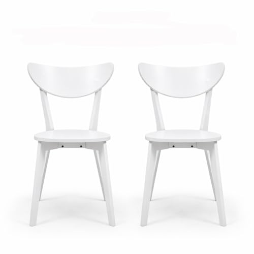 Homely® | Pack 2 sillas Comedor Wendover | Auténtico Estilo Escandinavo y Minimalista, para tu Comedor o Cocina | Respaldo Ergonómico Curvado, Tablero Lacado-Patas Macizas Rubberwood | Lacado Blanco