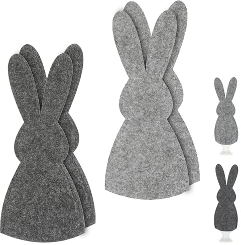 Cepewa Eierwärmer Hase 6er Set | Polyesterfilz grau anthrazit 10,5x23cm | Osterdekoration Eiermütze Eierhaube Eiüberzug Frühstückszubehör | Frühstückeier warm halten