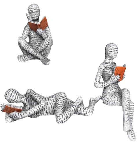 NiceNaiils 3 Stück Lesende Frau Skulptur,Regal Deko,Deko Figuren,Bücherwurm-Skulptur,Dekofiguren Wohnzimmer,Kantenhocker Figuren,Modern Abstract Kunst Skulpturen Deko, Bürodekorationen
