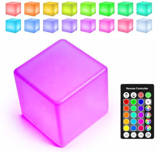 LED Licht Würfel Farbwechsel Stimmungslicht mit Fernbedienung,4 RGB IP68 Stimmungslicht 16 Farben & 4 Modi & 3 Timings, Wiederaufladbare Würfelleuchte Nachtlicht für Heimbeleuchtung & Dekoration