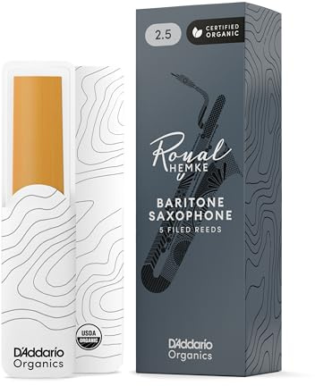 D'Addario Organic Royal Hemke Baritone Saxophone Reeds, Strength 2.5, 5-pack