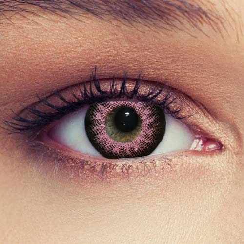DESIGNLENSES, Rosa farbige Kontaktlinsen mit Stärke, 1 Paar (2St), große Augen Effekt, Monatslinsen geeignet für dunkle Augen + Gratis Behälter High intensive Rosa -2,75