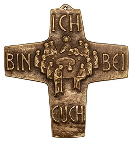 Bronzekreuz „Abendmahl“ – Erstkommunionkreuz (ca. 10 cm), Wandkreuz, Motiv „Ich bin bei euch“ - Abendmahl-Darstellung, Geschenkverpackung - Kreuz zur Kommunion, Konfirmation oder Firmung