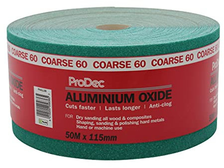 ProDec Rouleau de 50 m de papier abrasif verte, oxyde d’aluminium, grain 60 grossier pour poncer bois, peinture, joints, métal et plus, papier abrasif compatible avec les ponceuses électriques