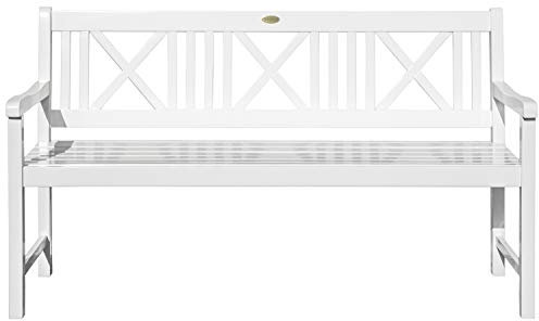Landhausbank Lübeck, 3-Sitzer Gartenbank weiß Washed, Länge 160 cm, Parkbank aus Eukalyptus, Holzbank für Balkon, Terrasse, Garten
