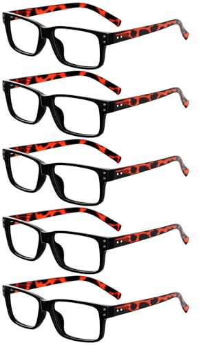 eyekepper 5 Paires Lunettes de Lecture pour Femmes Hommes Monture Plastique Charnières à Ressort, Branche de Tortue 1.25