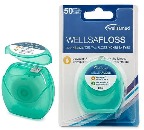 Wellsamed Zahnseide im 50m Spender, für eine gründliche Zahnzwischenraumreinigung (Minzgeschmack, 1 Stück)