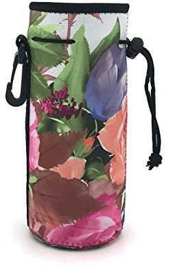 Wommty Neoprene 20Oz Insulated Water Drink Bottle Cooler Bottle Carrier Cover Sleeve Tote Bag with Carrying Handle and Plastic Backpack Hook for Climbing Cycling and Running Outdoor Activities (Peony)