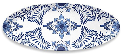 Emporio Zani Touch Mel Santorini Piatto Ovale Portata 100% melamina Colore Bianco/Blu