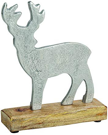 unbekannt Hirsch Figur Metall auf Mango Holzplatte 18 x 22 x 5 cm Silber