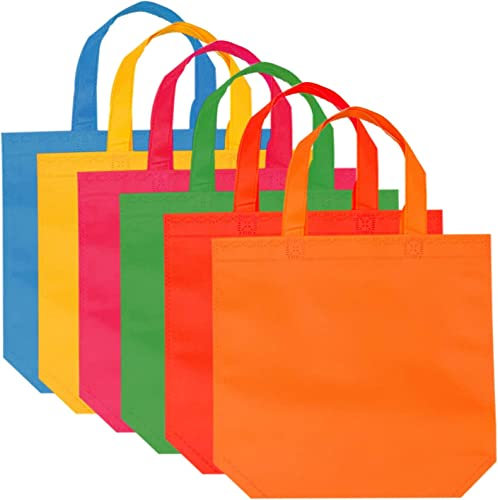 24 Pcs Party Bags, Non-Woven Gift Tote With Handles for Treats, Toys, Goodies - Halloween, Christmas, Wedding, Thanks Giving Supplies (6 Colors)