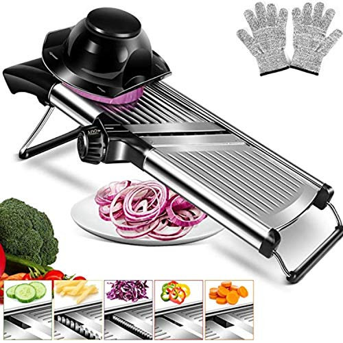 Tasty Health Mandoline Coupe Légumes Facile à Nettoyer – Robuste – Qualité Professionnelle – Offert : Gant Anti-Coupure – Mandoline en Acier Inoxydable pour Couper Les Fruits et légumes Rapidement