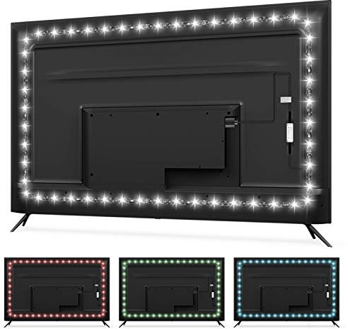 Hamlite TV LED Backlight, 11.5Ft USB LED Strip Lights RGBW 6500K Pure Daylight White for 50-55 inch TV Bias Lighting with RF Remote Control, 18 Colors 10 Scenes Modes, Dimmable