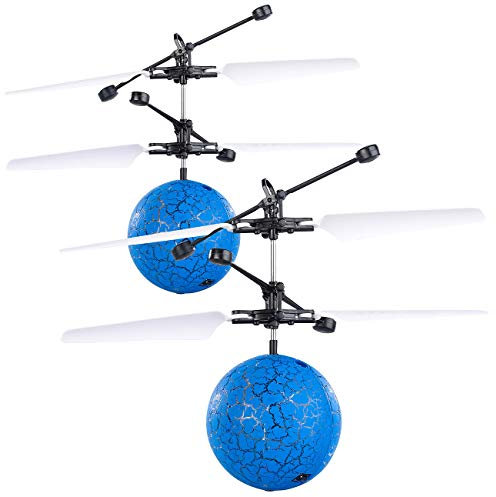 Simulus Fliegender Leuchtball: 2er-Set Selbstfliegende Hubschrauber-Bälle mit bunter LED-Beleuchtung (Flying Over Flugball, Fliegende Bälle, Ferngesteuerte)