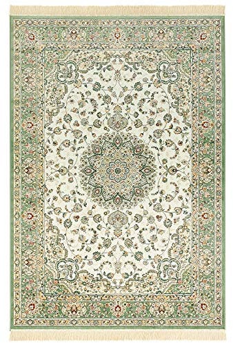 Nouristan Naveh Orient Teppich – Wohnzimmerteppich Orientalisch Kurzflor mit Fransen Vintage Orientalischer Samt-Teppich für Esszimmer, Wohnzimmer, Schlafzimmer – Ivory Grün, 160x230cm