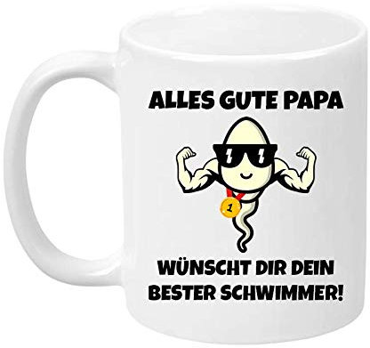 TassenTicker - Alles Gute Papa. Wünscht dir Dein Bester Schwimmer - Geschenk - Vatertag - Kaffeetasse - Tasse für Männer - lustig - Geburtstag - Geschenkidee (Weiss)