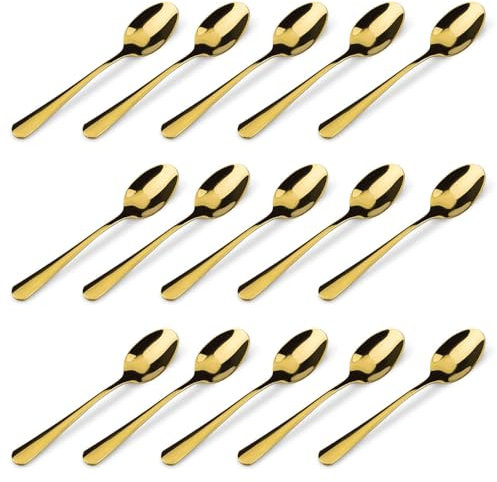 15 Stück Espressolöffel, 10,2 cm, Edelstahl, Mini-Löffel für Kaffee, Dessert, Eis [Gold]