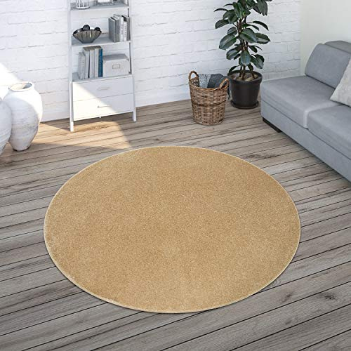 Paco Home Teppich Wohnzimmer Schlafzimmer Esszimmer Kurzflor Moderne Optik Einfarbig Pastell, Grösse:160 cm Rund, Farbe:Gold