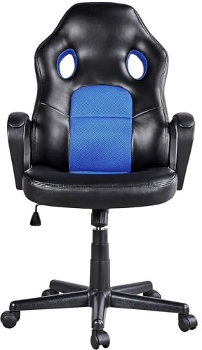 Yaheetech Silla Escritorio Oficina Trabajo Silla Gaming Ergonómica Giratoria Trabajo Soporte Lumbar Piel Sintética Multi Color Azul