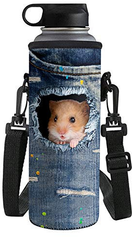 UOIMAG Neopren-Isolierte Wasserflasche mit Schultergurt, Flaschenhülle, niedlicher Hamster-Flaschen-Beutel, Tasche für Kinder, Teenager, Erwachsene, kleine Größe, 500 ml