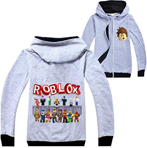 Roblox Jacke für Jungen, Reißverschluss, Teenager, Kapuzenpullover, Mädchen, Langarm-T-Shirt, Baumwolle, Herbst, Sport, Tops, Laufkleidung, Grau (1), 9-10 Years