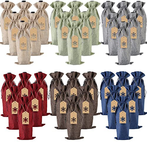 PIXHOTUL Sacs pour bouteille de vin en toile de jute, 6 couleurs., 24 Count (Pack of 1), sac à vin