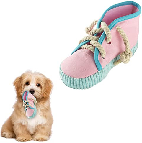 vocheer Dog Chew Toy, Dog Toys to Keep Them Busy Durable Teething Shoe Interactive Squeaky Puppy Toy,Small,Medium Breze, Machine Washable,Pink