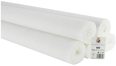 C R Cartotecnica Rossi 5 Rotoli di Carta Crespata da 180g Tinta Unita Colore Bianco N.600