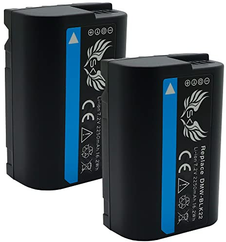 2x SK Battery Replacement for Panasonic DMW-BLK22 / DMW-BLK22E | 2250 mAh | for Lumix G9 / GH5 / GH5 II / GH5S // DC-S5 DC-S5K