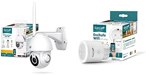 Garza Smarthome Cámara De Vigilancia Exterior Inteligente WiFi 360°, 1080P HD + Smarthome Enchufe WiFi Inteligente Programable Compatible con Alexa Y Google Home