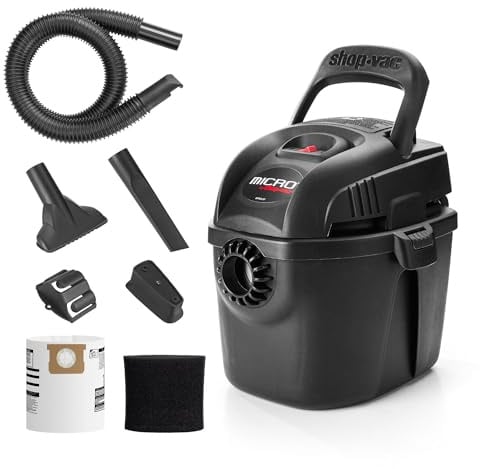 ShopVac 2021005 Micro aspirateur Humide/Sec de 3,8 l, 1,0 pic HP, 3,2 cm de diamètre x Tuyau de 1,2 m, 6 Cordons Alimentaires, léger et Portable, ramassage Rapide Humide/Sec