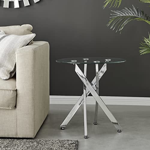 Furniturebox UK Novara Round Clear Tempered Glass and Silver Chrome Leg Living Room Side End Table