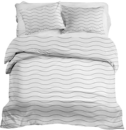 Gravity Bettwäsche 3 teilig Set für Gewichtsdecke - Schlaufen Bezugssystem Baumwolle Deckenbezug 150x220cm und 2X Kissenbezug 80x80cm für Erwachsene/Jugendliche Wellen Linien weiß schwarz