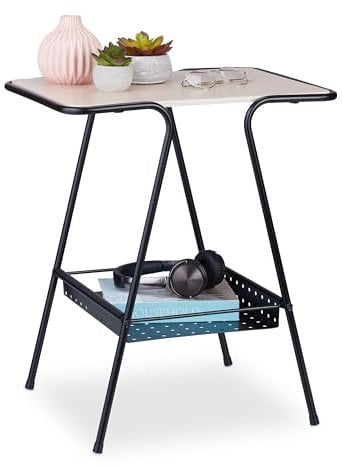 Relaxdays Table d’appoint avec Porte-revues, Cadre en métal, Plateau MDF Aspect Bois, HLP : 55x45x35 cm, Noir/Nature
