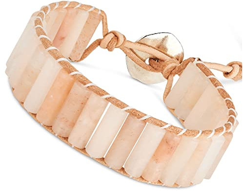BENAVA Damen Yoga Armband Quarz Edelstein Perlen mit Handmade Anhänger Orange | Edelstein Armband Meditation | 16-24 cm
