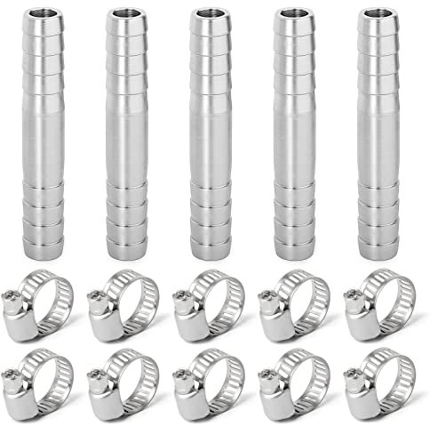 ERGAOBOY 5 Pezzi 8 mm portagomma Dritto in Acciaio Inox, Raccordo per Tubo SUS 304 a 2 Vie a Forma di I con 10 Morsetti