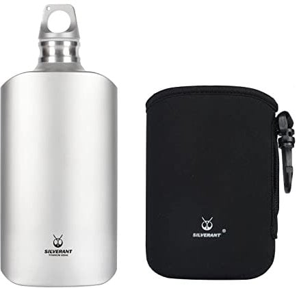 SILVERANT Ultraleichte Titan-Wasserflasche 600 ml – Outdoor-Camping, Wandern, Sport, Trinkflasche mit isolierender Thermohülle und auslaufsicherer Clip-Schlaufenkappe, schlankes Design