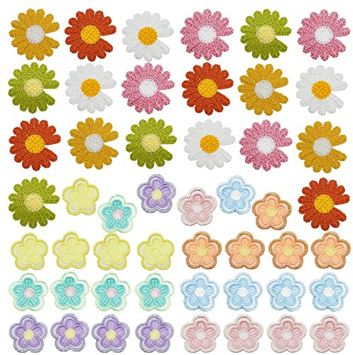 Woohome Patches zum Aufbügeln, 50 Stück Gänseblümchen Gänseblümchen Blume Bügelflicken Applikation Gestickten Aufnäher für T-Shirt Jeans Taschen Kleidung
