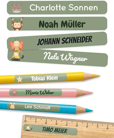 150 Étiquettes autocollantes personnalisées pour l'école - Étiquettes prénom pour crayons et matériel scolaire - Résistantes à l'eau - Vert