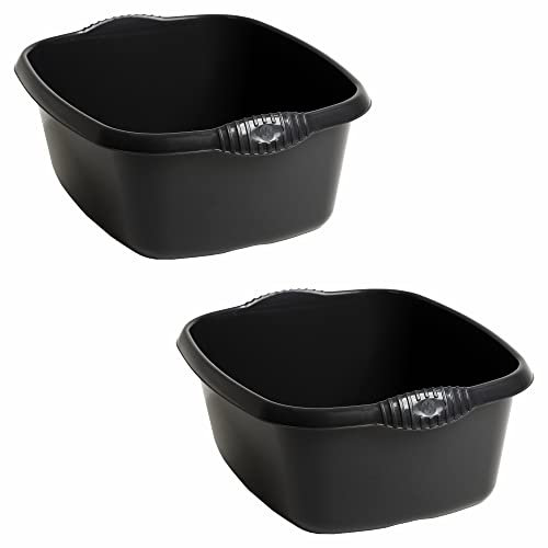 (Set of 2) 39cm Midnight Black (Dark Grey) Washing Up Bowl High Grade Plastic Large Rectangular Sink Tidy Bowl Multipurpose Basin Mixing Organizer Bowl for Space Saving Home & Kitchen Garden Camping
