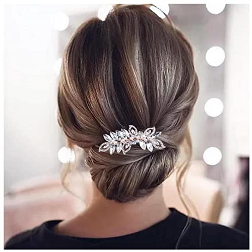 Cimenexe Bohemian Crystal Leaf Haarkamm Strass Blatt Kopfschmuck Gold Perle Haarspange Vintage Perle Blume Kamm Kopfbedeckung Haarteil Hochzeit Kamm Haarschmuck Schmuck für Frauen und Mädchen